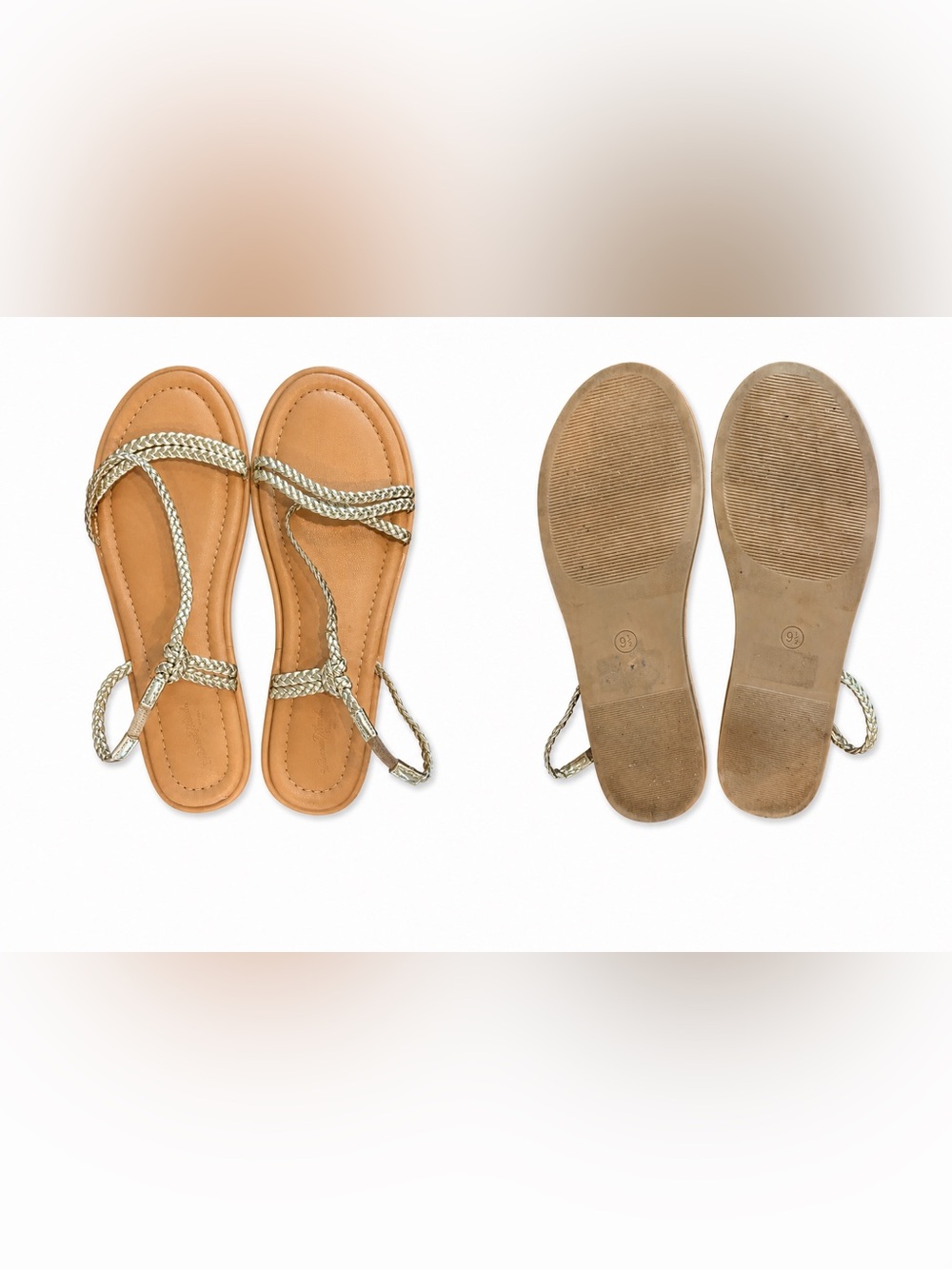Women’s Universal Thread Braided Metallic Sandals Size 9.5 Gold Strappy Flats